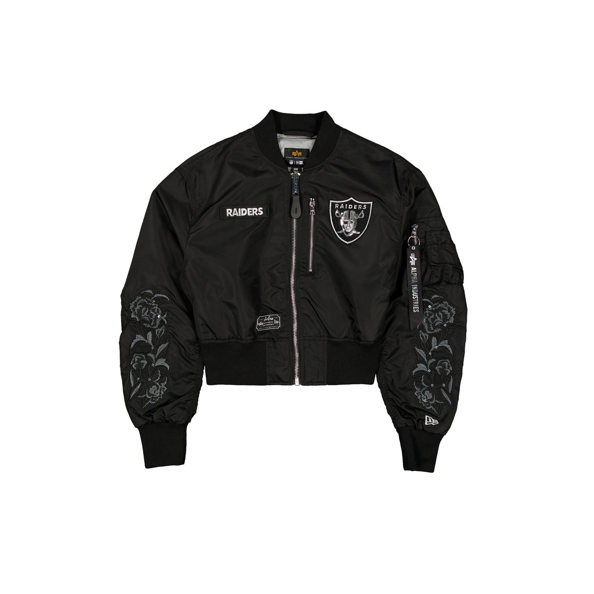 Alpha Industries x Las Vegas Raiders Black and Silver Women's Cropped L-2B Bomber Jacket