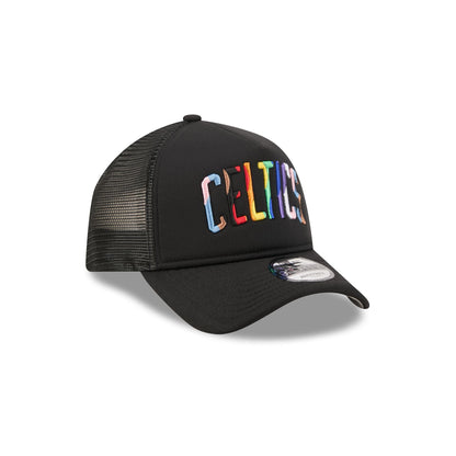 Boston Celtics Rainbow Wordmark 9FORTY A-Frame Trucker Hat