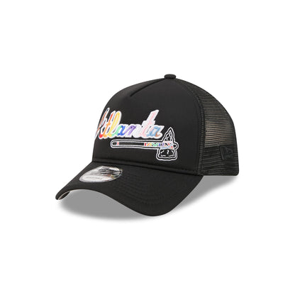 Atlanta Braves Rainbow Wordmark 9FORTY A-Frame Trucker Hat
