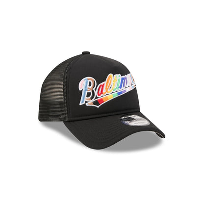 Baltimore Orioles Rainbow Wordmark 9FORTY A-Frame Trucker Hat