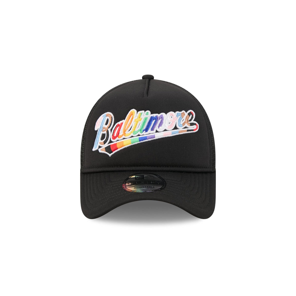 Baltimore Orioles Rainbow Wordmark 9FORTY A-Frame Trucker Hat