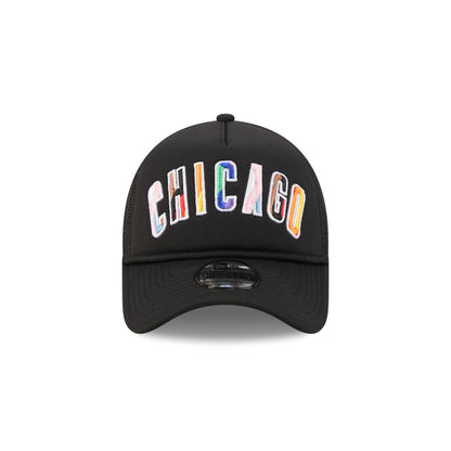 Chicago Cubs Rainbow Wordmark 9FORTY A-Frame Trucker Hat