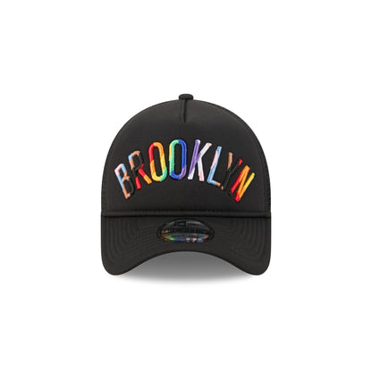 Brooklyn Nets Rainbow Wordmark 9FORTY A-Frame Trucker Hat