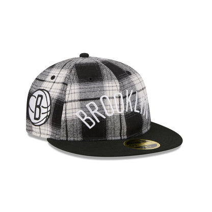 Brooklyn Nets Grunge Plaid Retro Crown 59FIFTY Fitted Hat