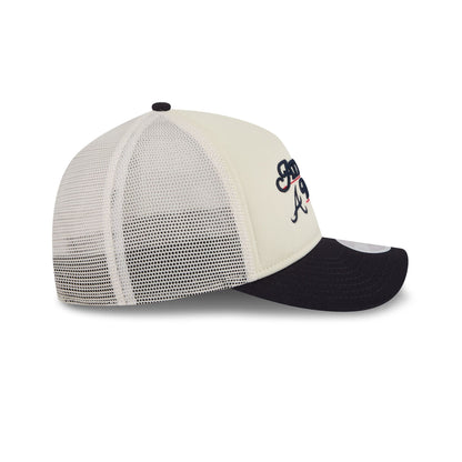 Atlanta Braves Retro Chrome Women's White 9FORTY M-Crown A-Frame Trucker Hat