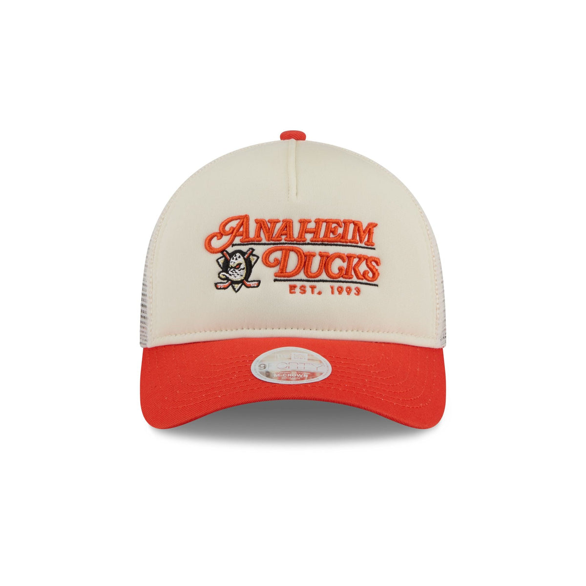 Anaheim Ducks Retro Chrome Women's White 9FORTY M-Crown A-Frame Trucker Hat