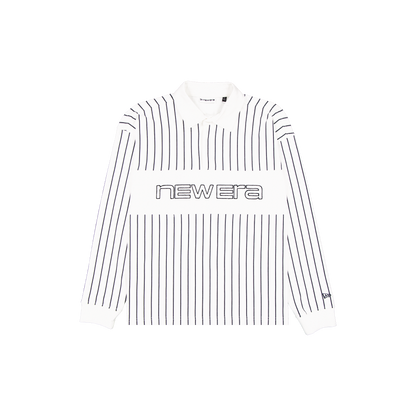 New Era Branded College White Striped Long-Sleeve Rugby Shirt