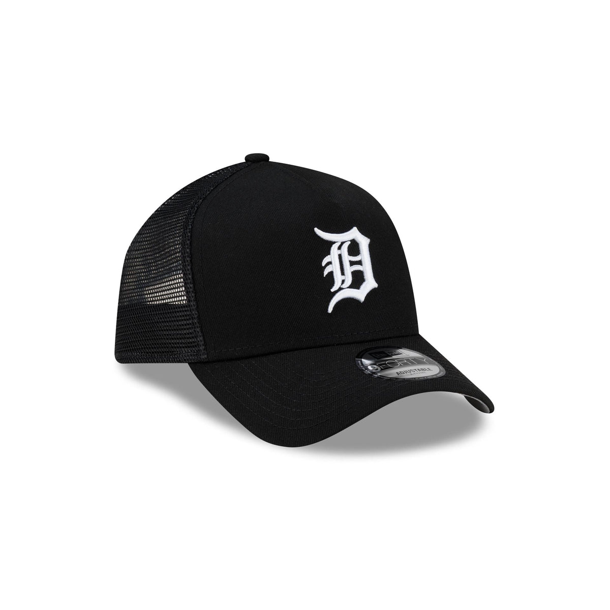 Detroit Tigers Side Script Black 9FORTY A-Frame Trucker Hat