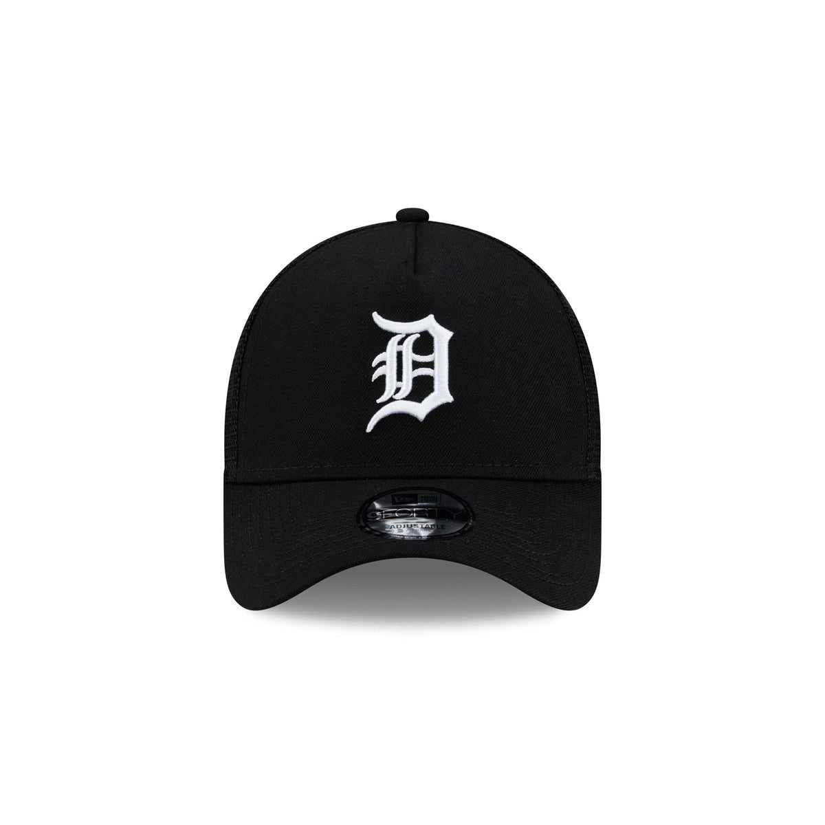 Detroit Tigers Side Script Black 9FORTY A-Frame Trucker Hat