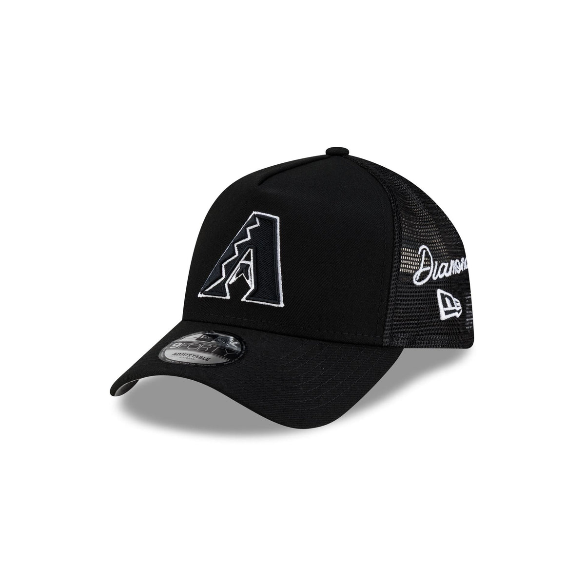 Arizona Diamondbacks Side Script Black 9FORTY A-Frame Trucker Hat