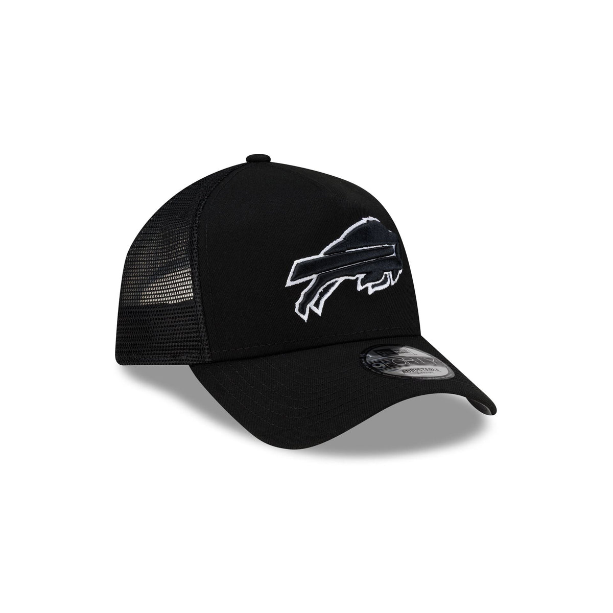 Buffalo Bills Side Script Black 9FORTY A-Frame Trucker Hat