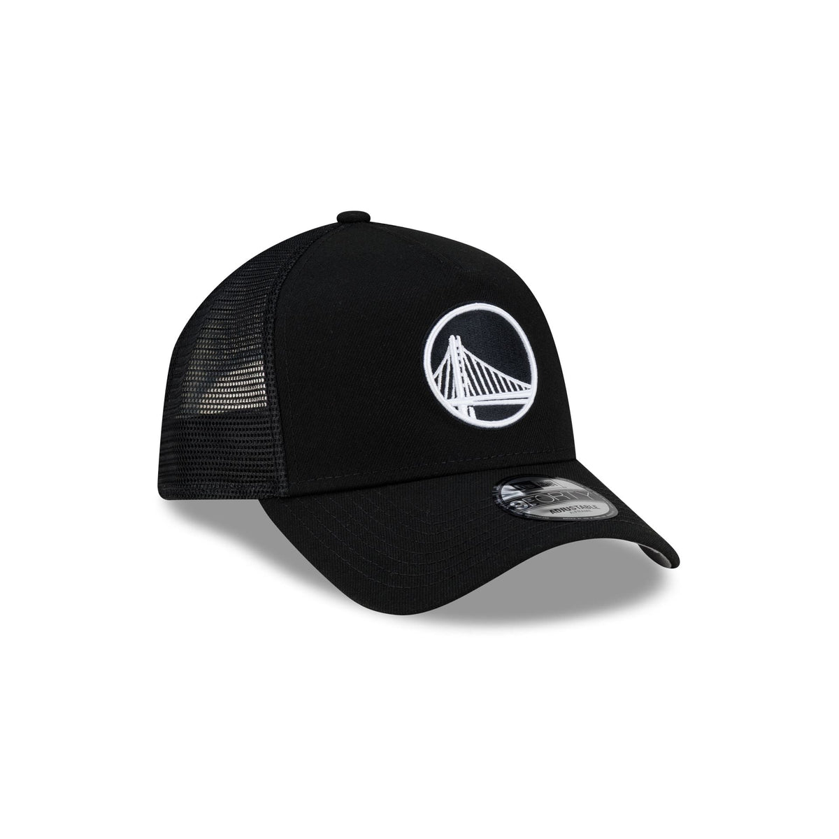 Golden State Warriors Side Script Black 9FORTY A-Frame Trucker Hat