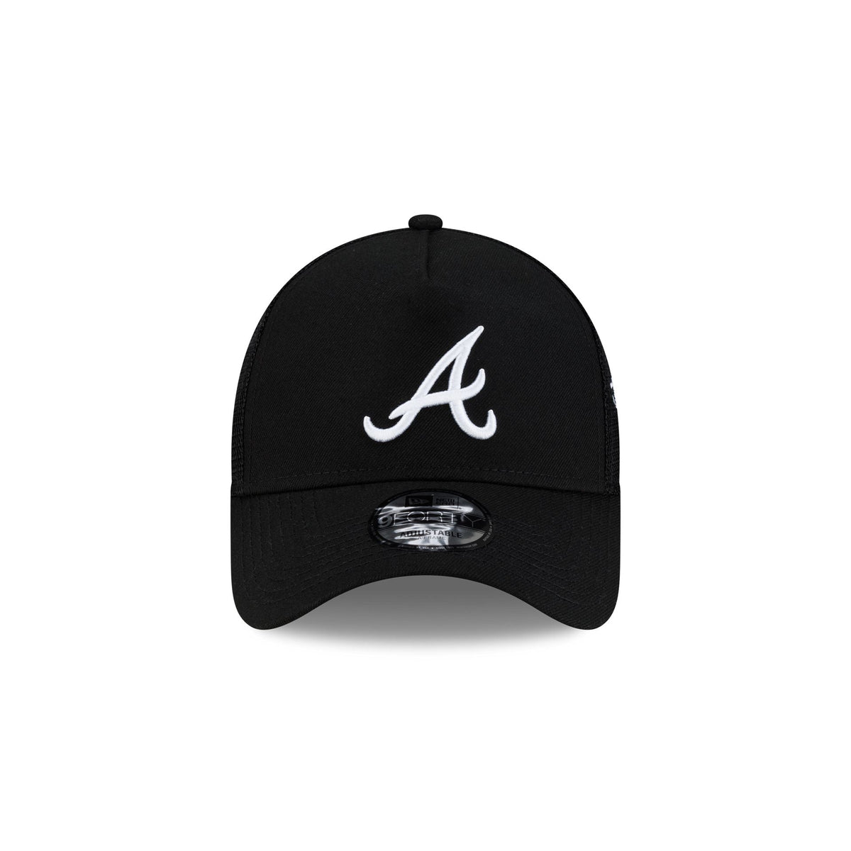Atlanta Braves Side Script Black 9FORTY A-Frame Trucker Hat