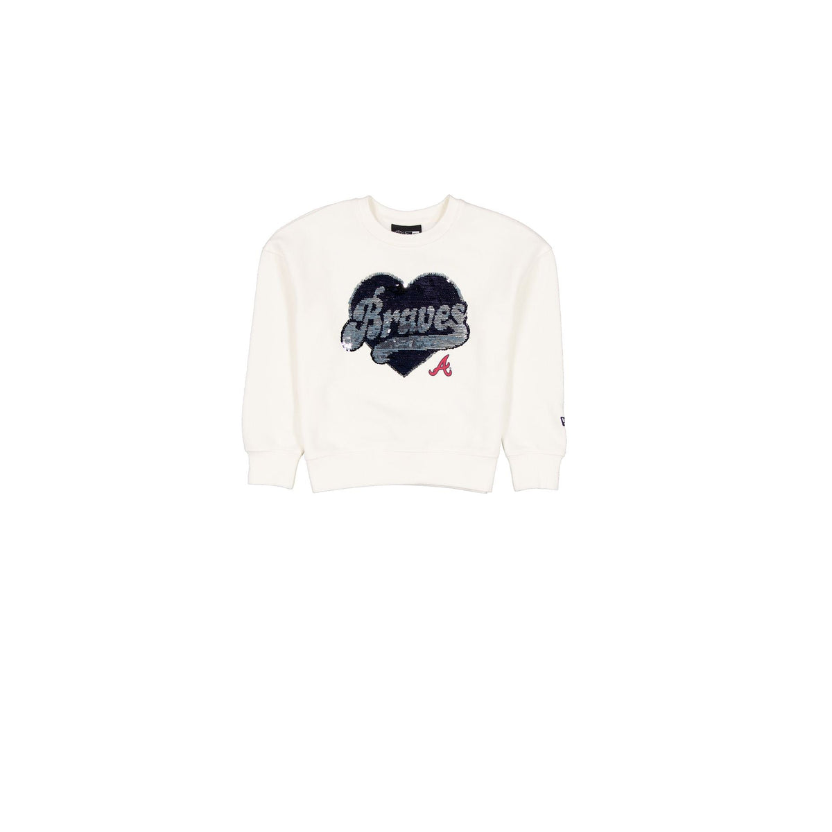 Atlanta Braves Girls Sequin Heart Chrome White Crewneck