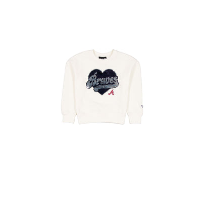 Atlanta Braves Girls Sequin Heart Chrome White Crewneck