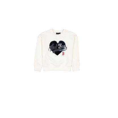 Boston Red Sox Girls Sequin Heart Chrome White Crewneck