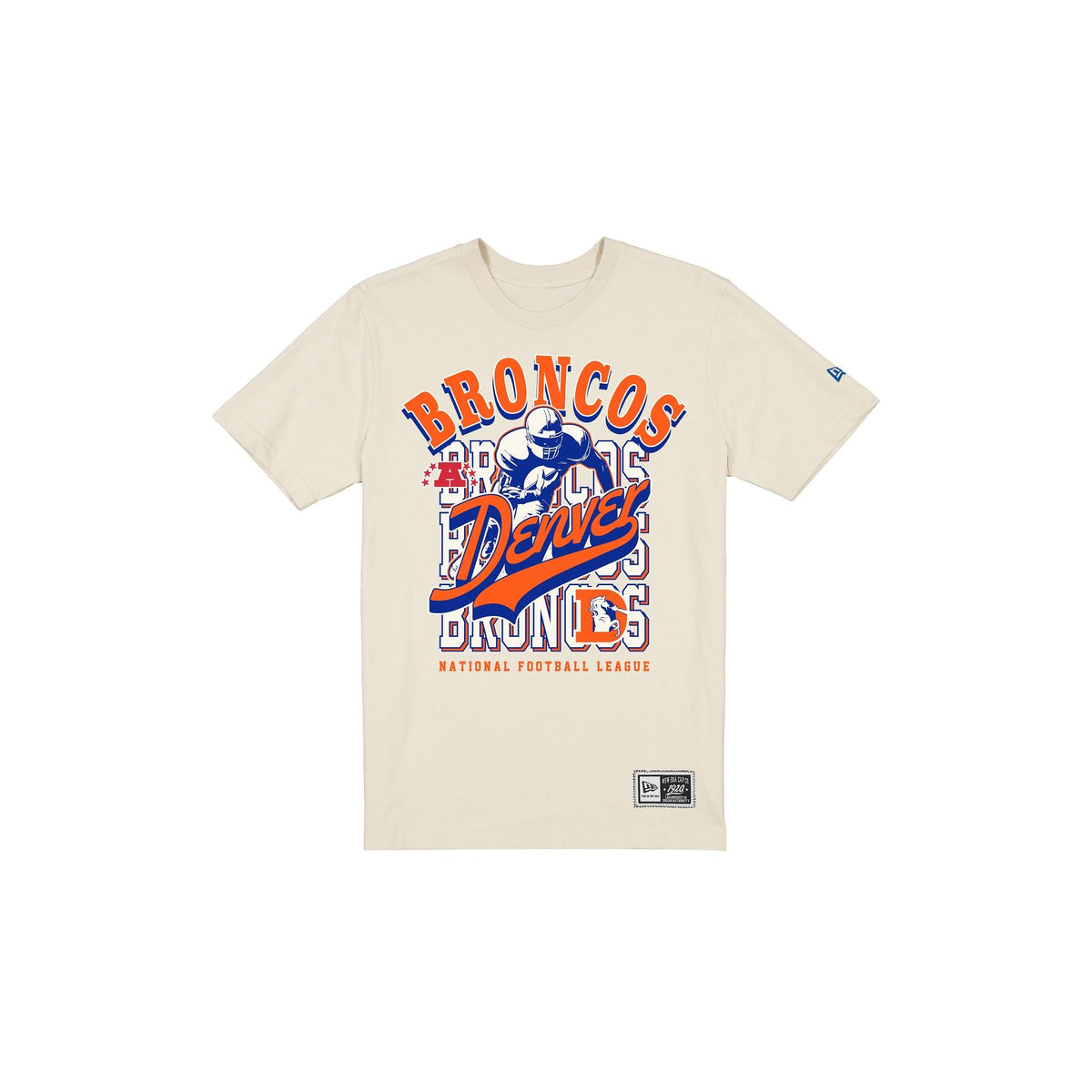 Denver Broncos Throwback Helmet Chrome White T-Shirt