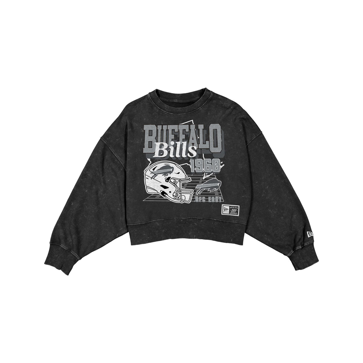Buffalo Bills Women's Throwback Cropped Washed Black Crewneck