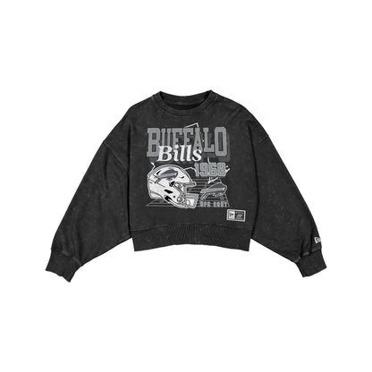 Buffalo Bills Women's Throwback Cropped Washed Black Crewneck