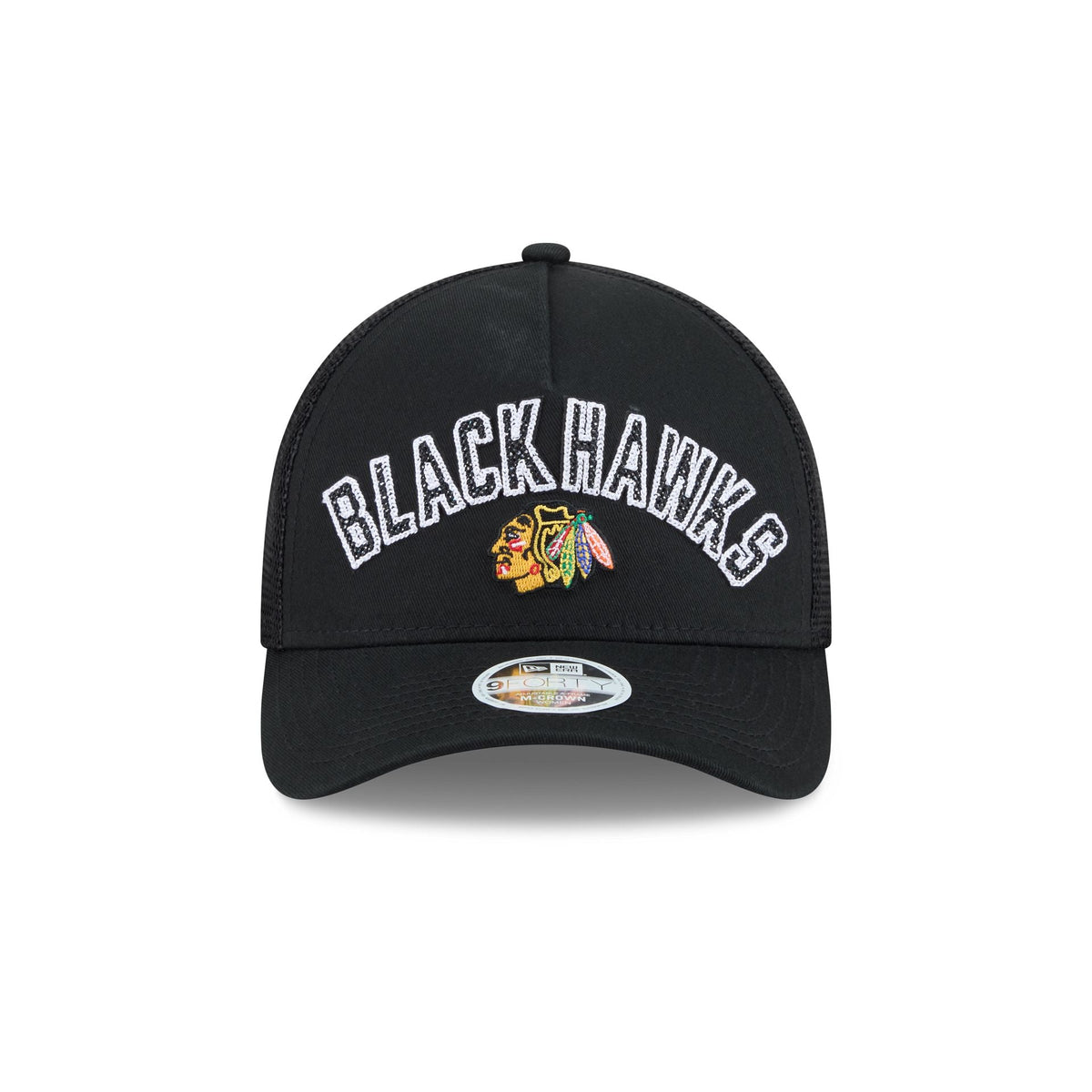 Chicago Blackhawks Sequin Wordmark Women's 9FORTY M-Crown A-Frame Trucker Hat