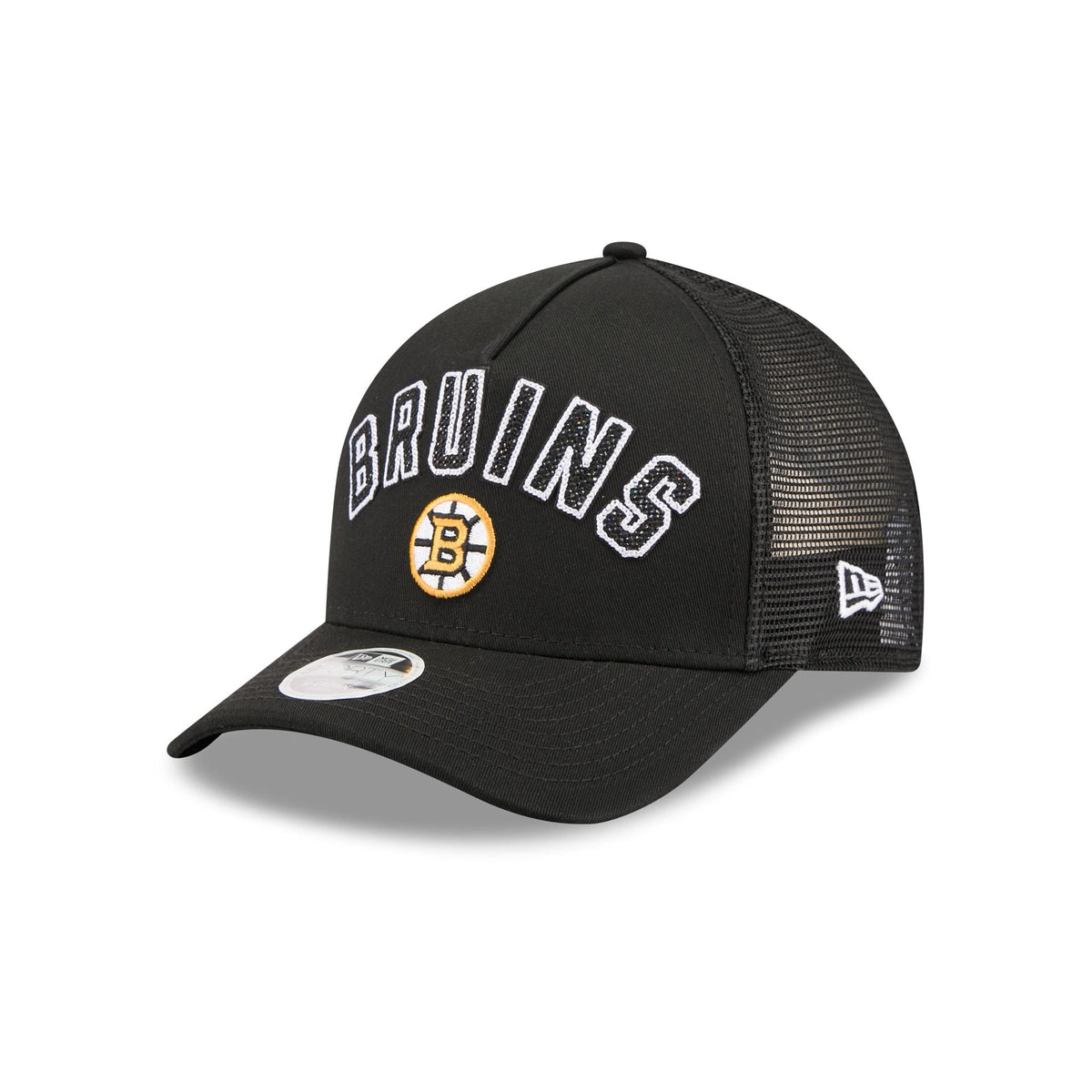 Boston Bruins Sequin Wordmark Women's 9FORTY M-Crown A-Frame Trucker Hat