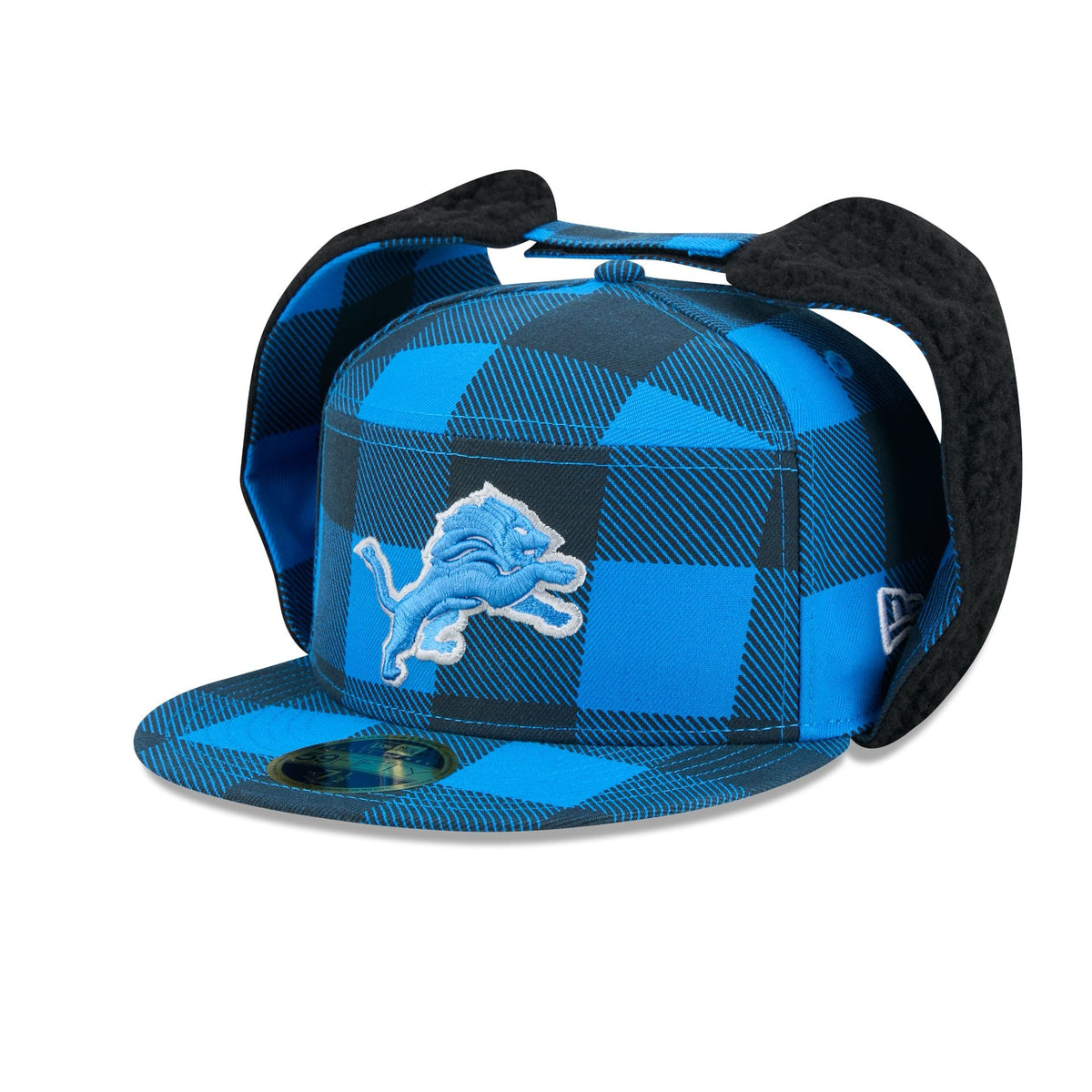 Detroit Lions Plaid Split Panel Dog Ear 59FIFTY Fitted Hat