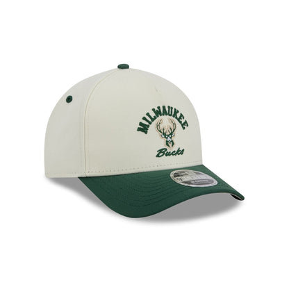 Milwaukee Bucks Arched Graphic Chrome White 9FORTY M-Crown A-Frame Snapback Hat