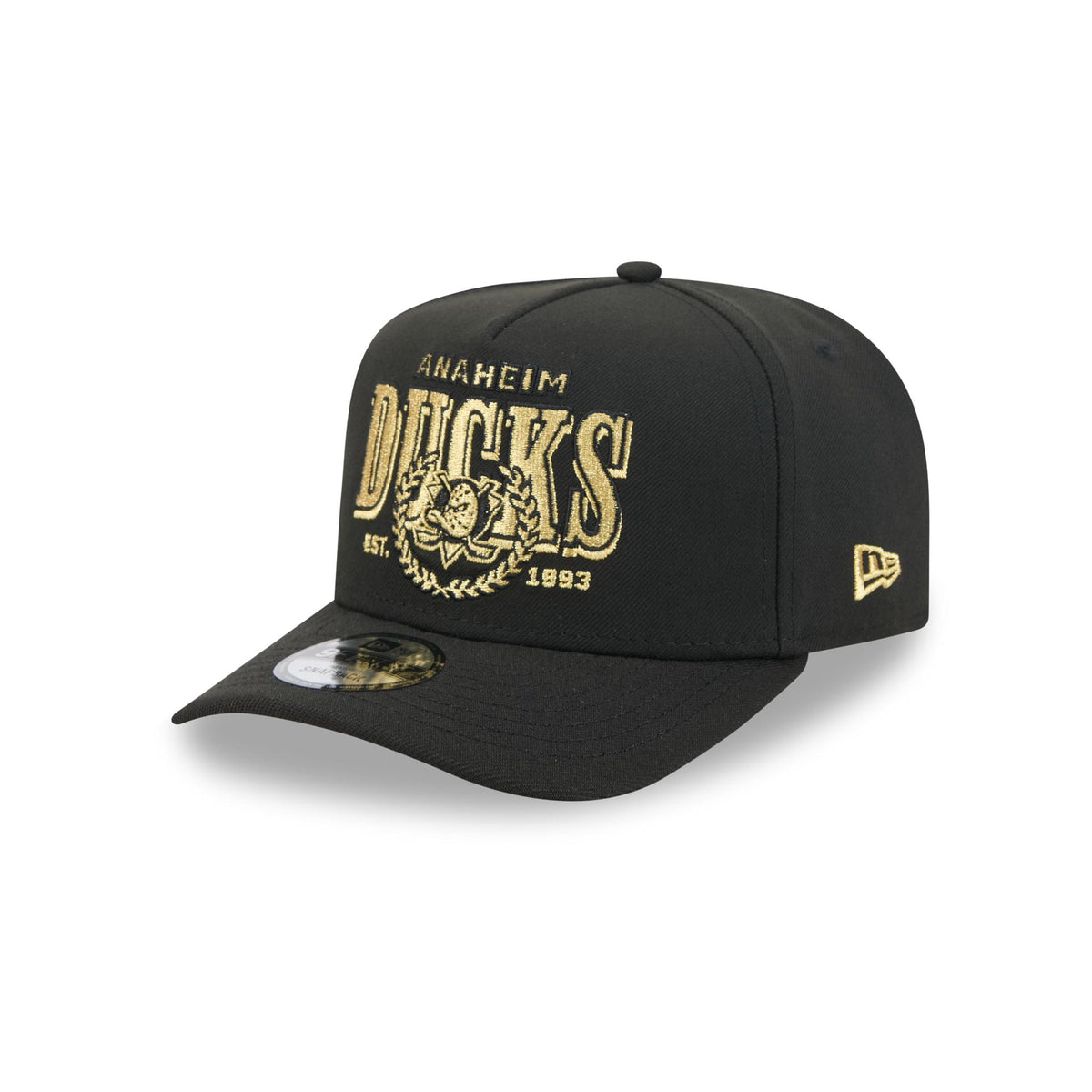 Anaheim Ducks Gold Laurel Black 9FIFTY A-Frame Snapback Hat