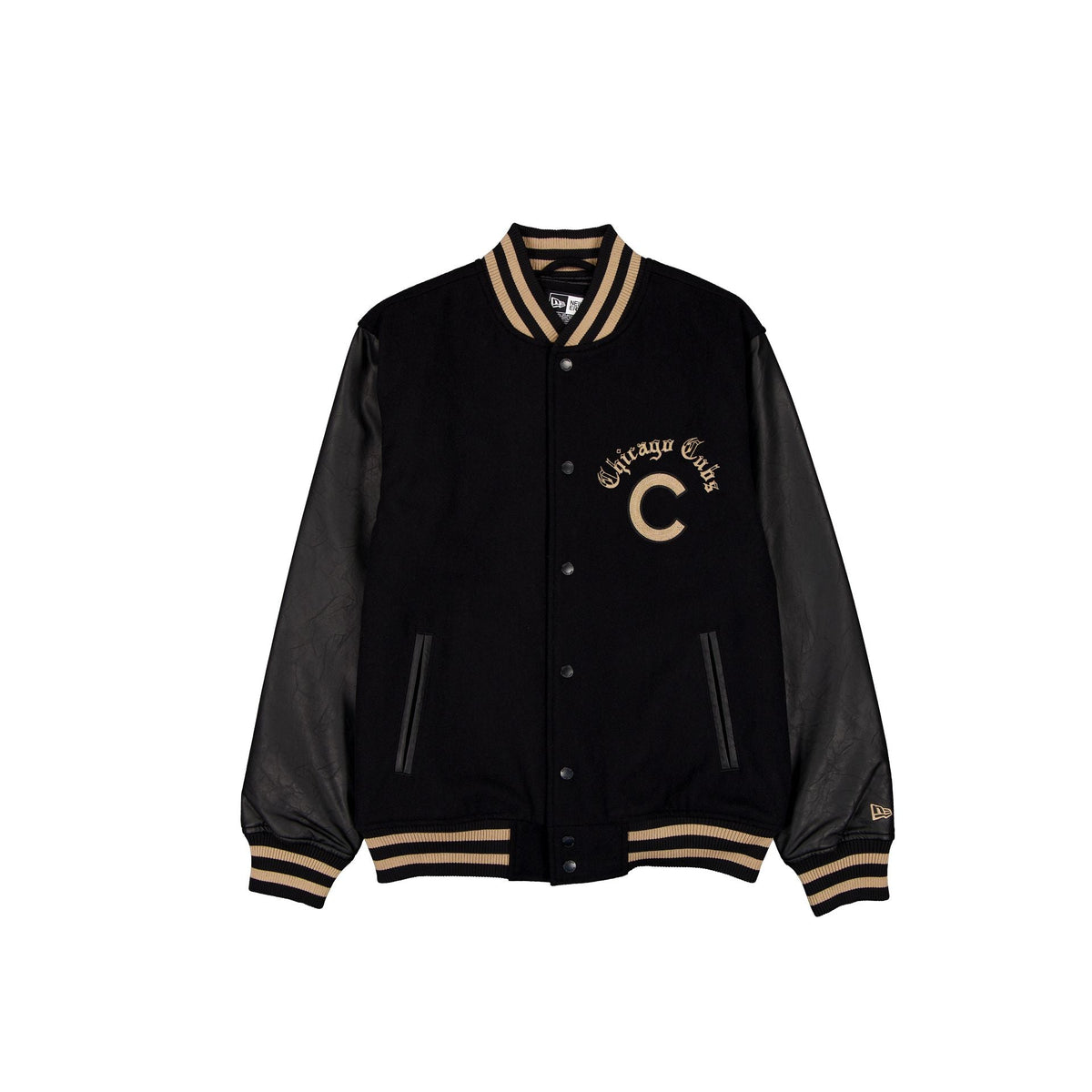 Chicago Cubs Gothic Lettering Black Wool Varsity Jacket