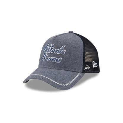 Atlanta Braves Navy Brushed Chambray 9FORTY A-Frame Trucker Hat