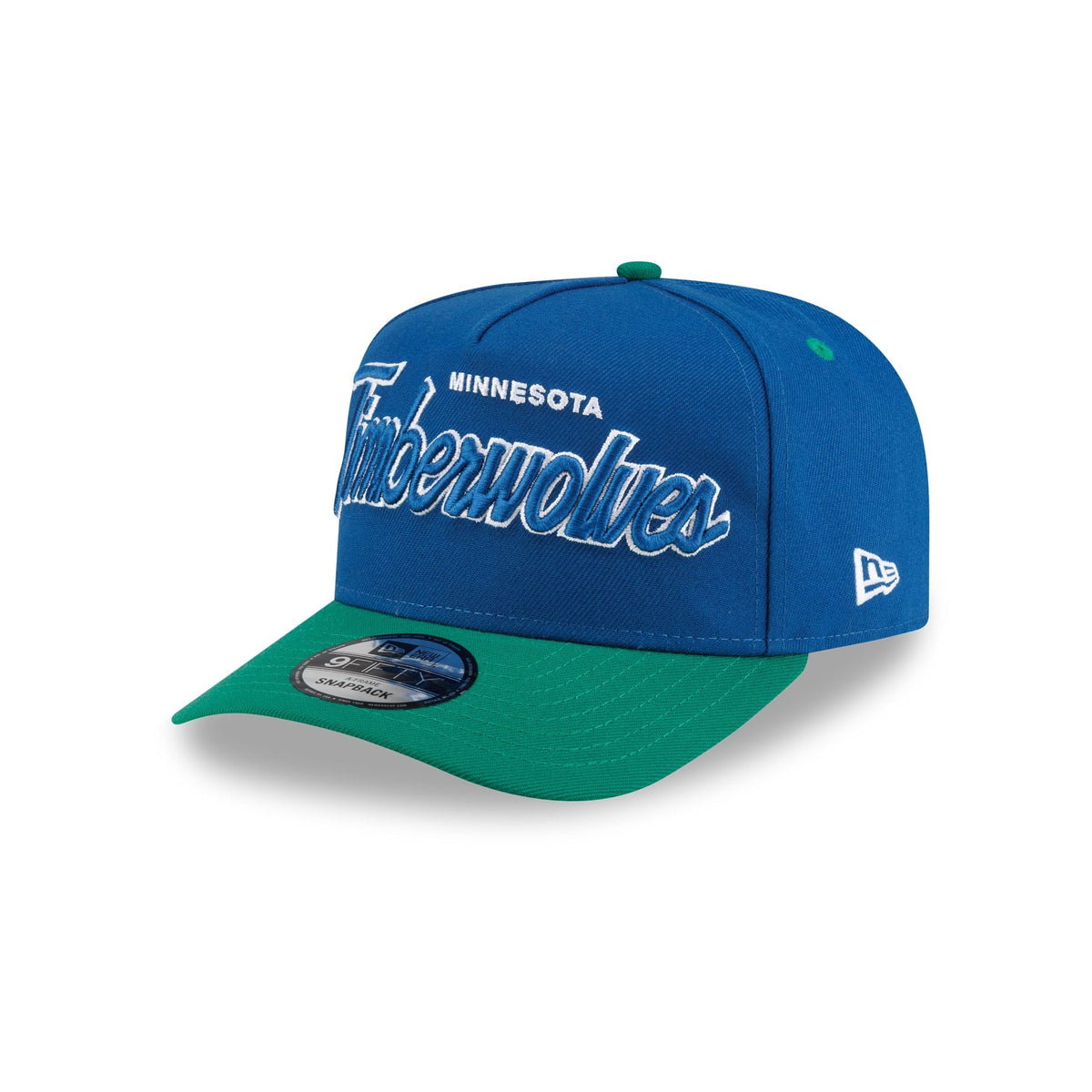 Minnesota Timberwolves Hardwood Classics 90s Script 9FIFTY A-Frame Snapback Hat