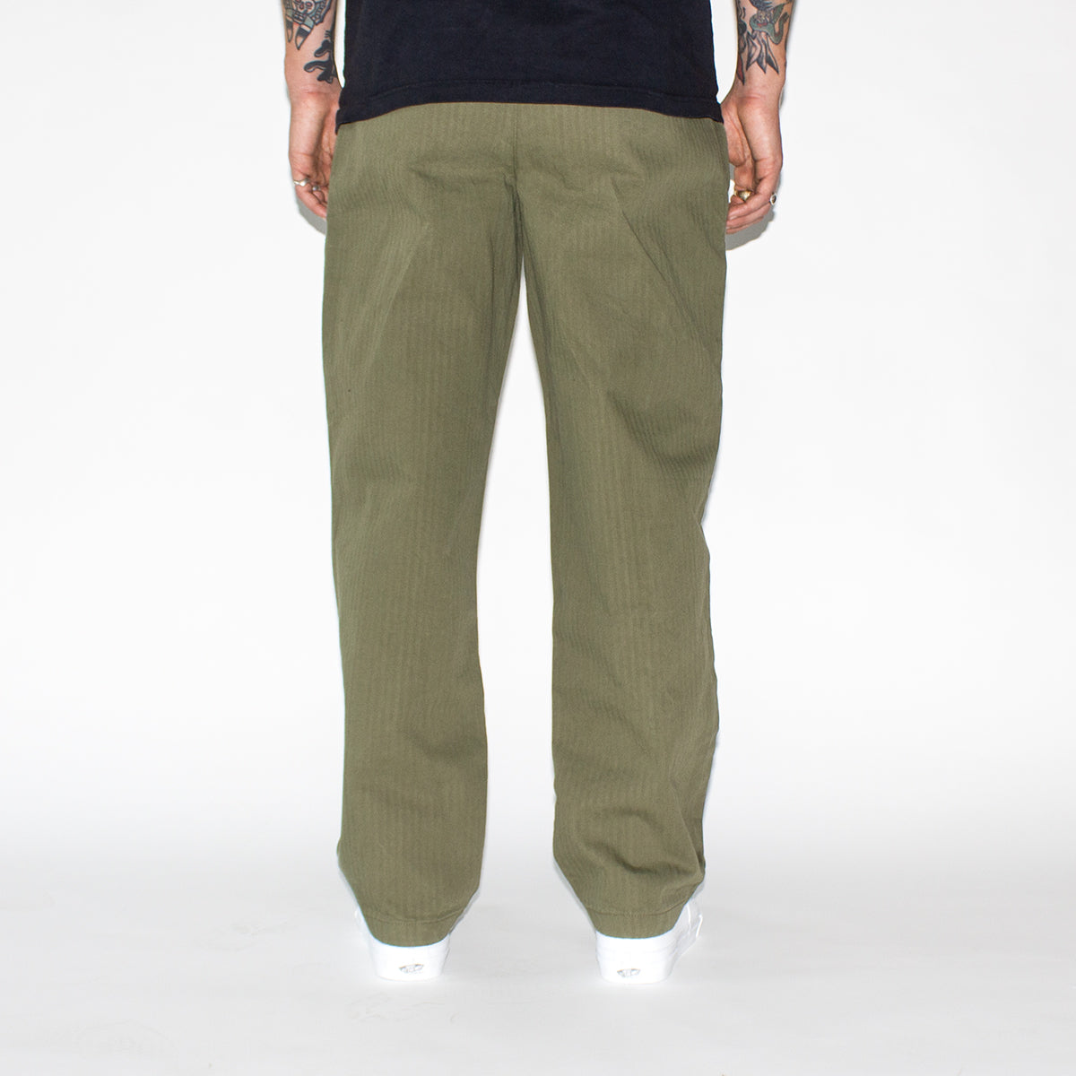Classic Double-Pleat Herringbone Pants