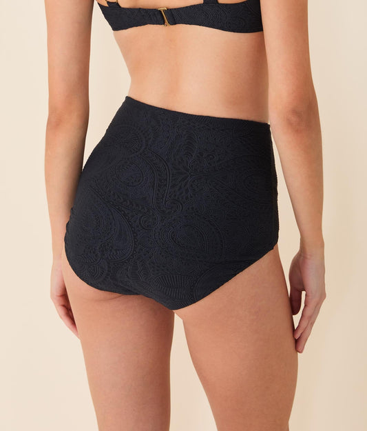 The Super High Waist Bikini Bottom - Paisley - Black Paisley