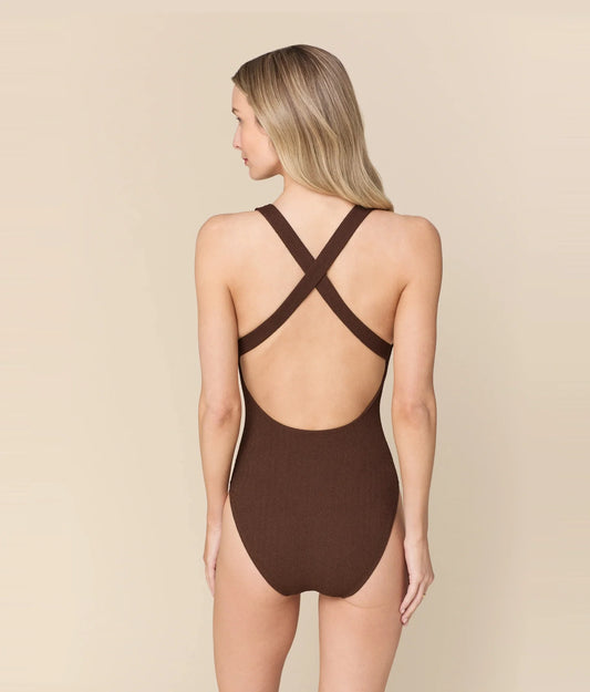 The Tulum One Piece - Seersucker Wave - Walnut - Classic