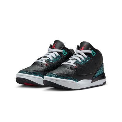 Nike Kids' Air Jordan 3 Retro PS Shoes - Black / Hyper Jade / Red / White