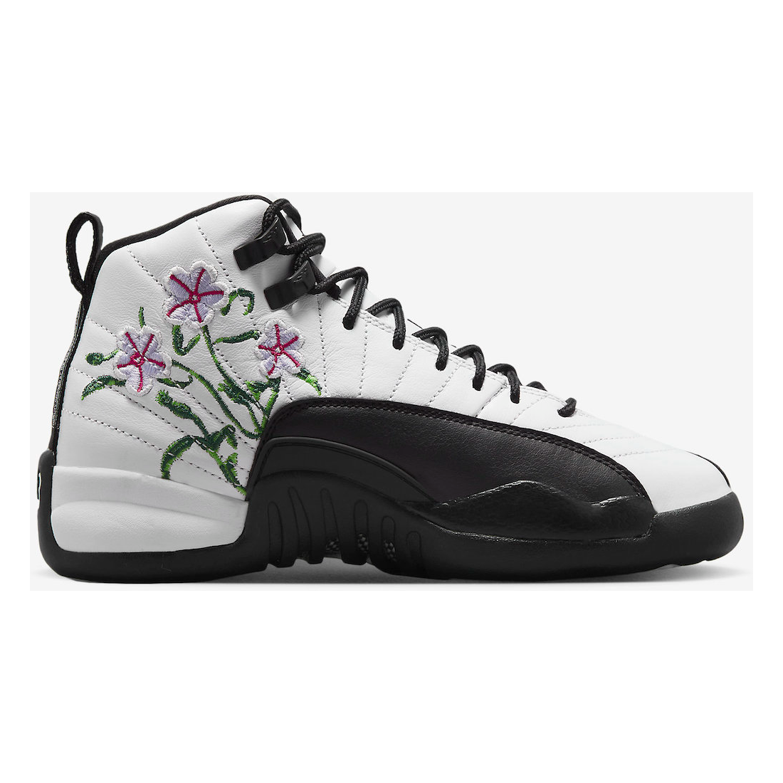 Nike Kids' Air Jordan 12 Retro GS Shoes - White / Black / Vivid Green / Lavender Mist