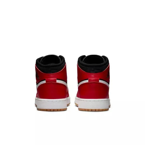 Nike Kids' Air Jordan 1 Mid SE Shoes - Fire Red / Black / Malachite Green / White