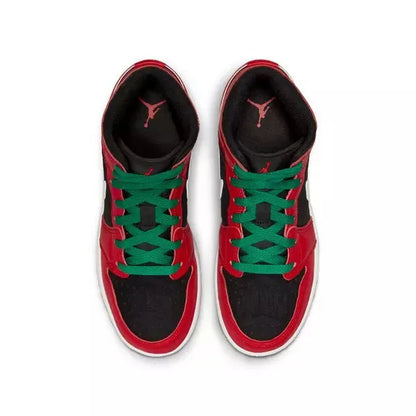Nike Kids' Air Jordan 1 Mid SE Shoes - Fire Red / Black / Malachite Green / White
