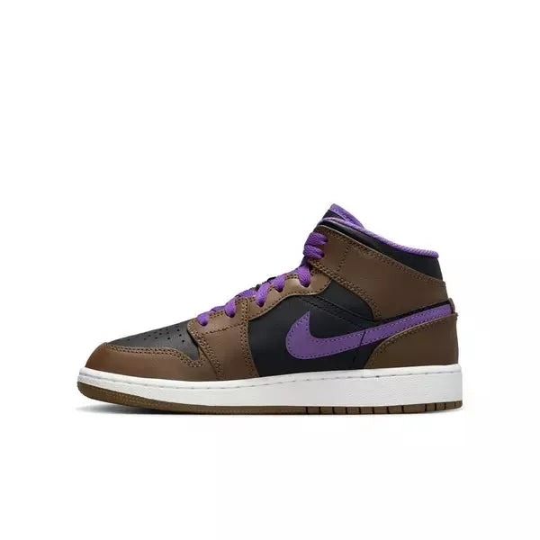 Nike Kids' Air Jordan 1 Mid Shoes - Palomino / Wild Berry / Black / White