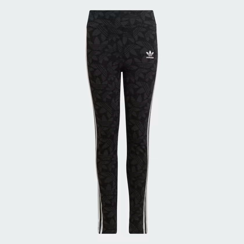 Adidas Kids' High Waisted Allover Print Leggings - Carbon / Black / White