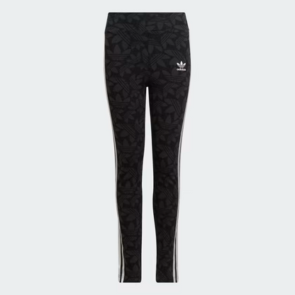 Adidas Kids' High Waisted Allover Print Leggings - Carbon / Black / White
