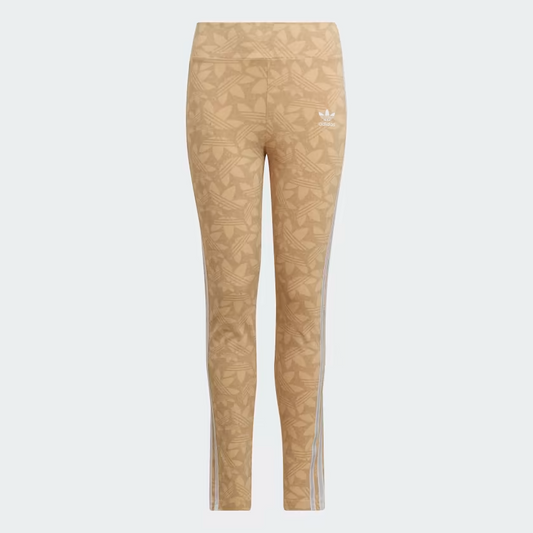 Adidas Kids' Printed Lycra Leggings - Hazy Beige / Beige Tone / White