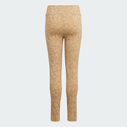 Adidas Kids' Printed Lycra Leggings - Hazy Beige / Beige Tone / White