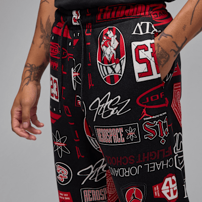 Nike Men's Jordan Essentials Printed Fleece Pants Apparel - Black / Varsity Red