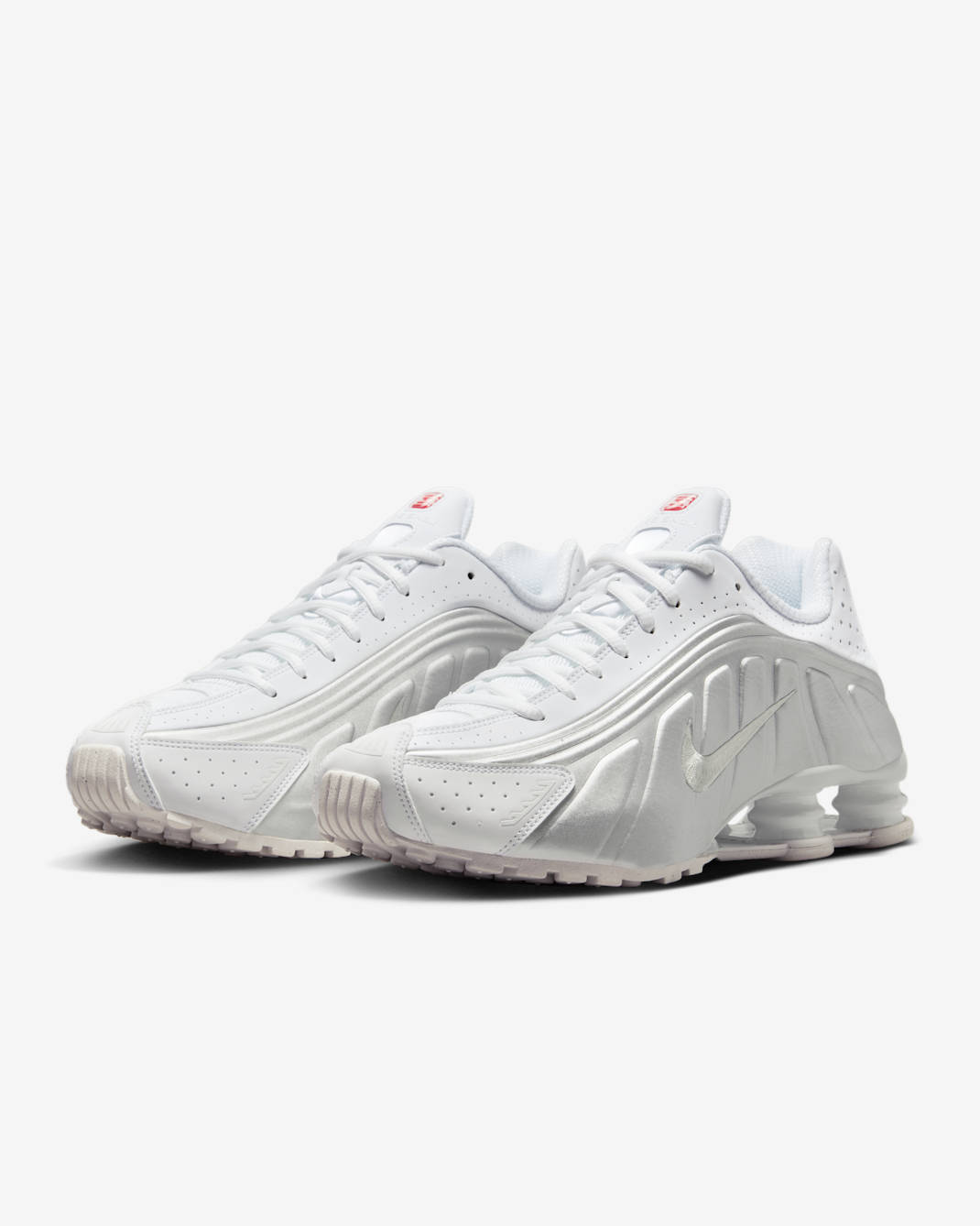 Nike Men's Nike Shox R4 Shoes - White / Bright Crimson / Metallic Silver