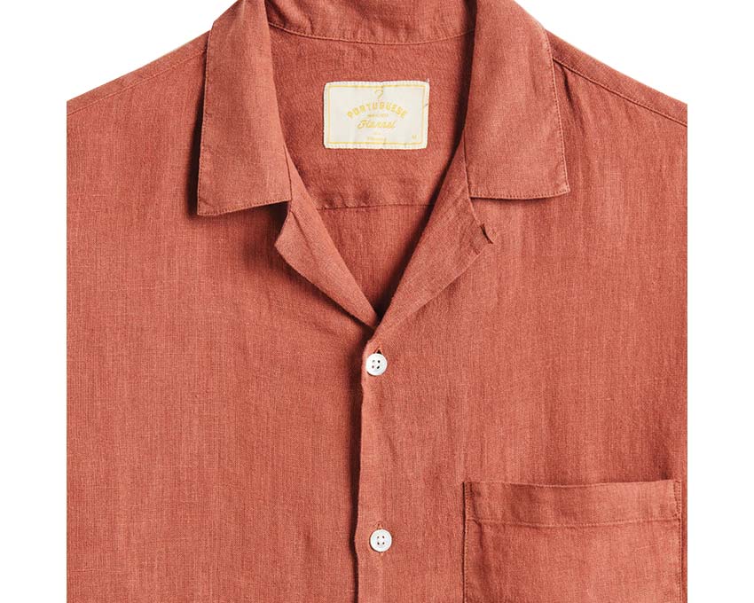 Portuguese Flannel Linen Camp Collar Terracota
