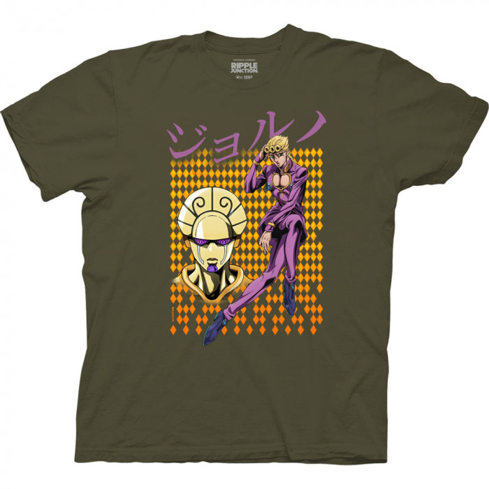 Jojos Bizarre Adventure Part V - Giorno with Stand Kanji T-Shirt Army Green
