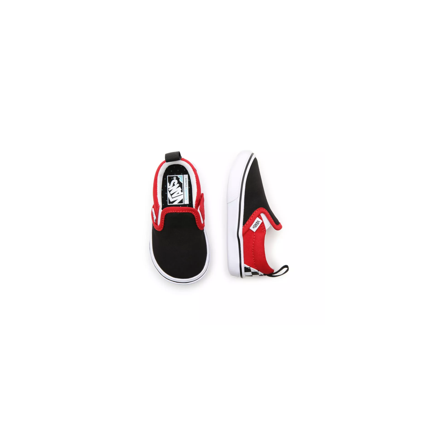 Vans Kids' Checkerboard Comfycush Slip On V Shoes - Black / Red