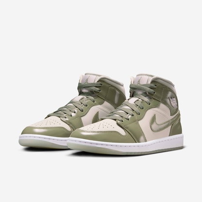 Nike Women's Air Jordan 1 Mid Se Shoes - Sea Glass / Oil Green / Metallic Silver