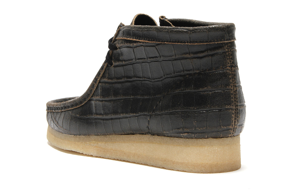 Women's Wallabee Boot Black Crocodile Distress